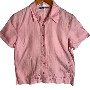 Edward Irish Linen Embroidered Blouse 100% Linen Pink Womens Size XL